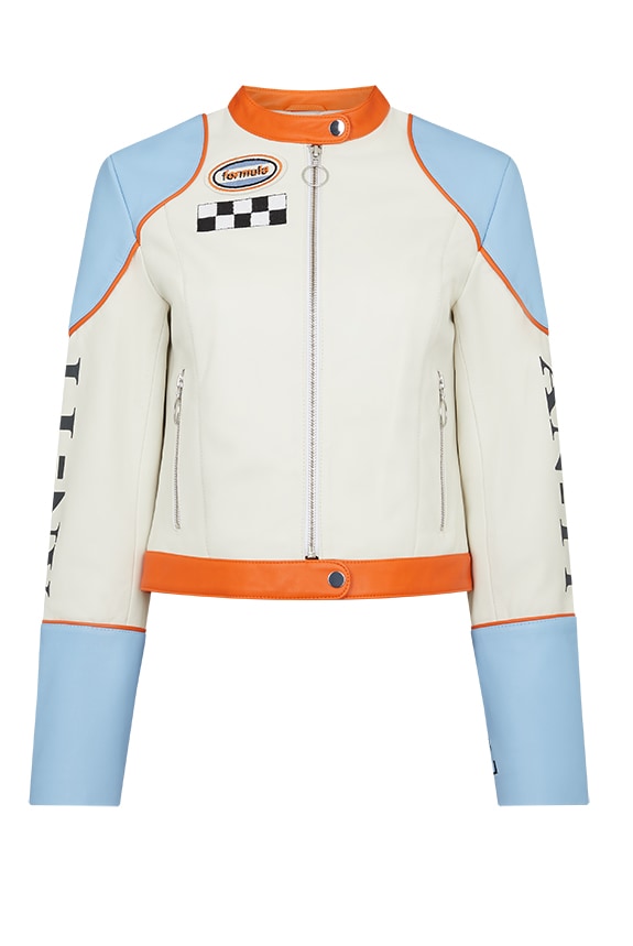 Luxury blue leather racing jacket