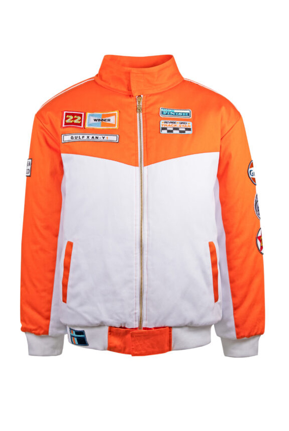 Formula bomber jacket in orange and white